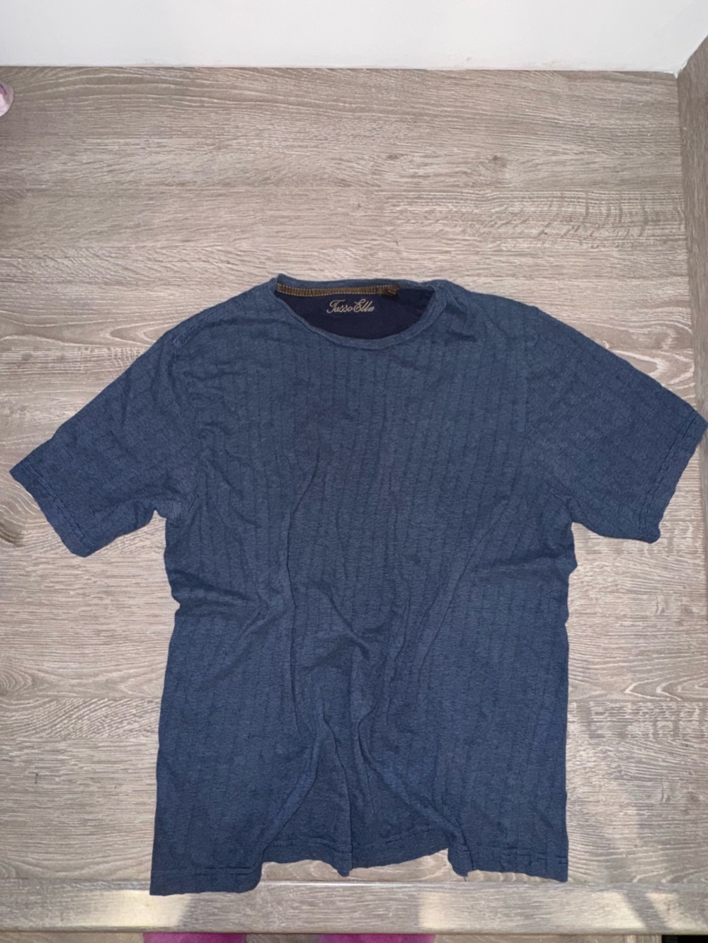 Tasso Elba Striped Navy Short Sleeve Top 100% Cotton Quiet Luxury Comfort